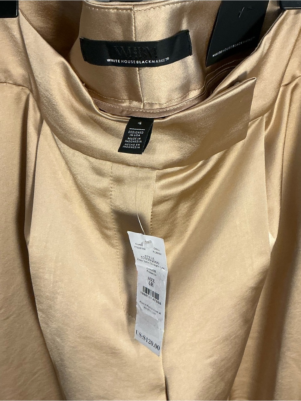 White House Black Market Golden Cream Satin Straight-Leg Pants Size 4 - Picture 9 of 16